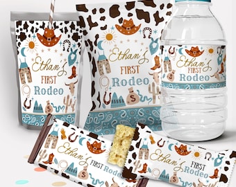 Rodeo First Birthday Party Decor, Chip Bag Wrapper, Treat Wrapper, Capri Sun Labels, Water Bottle Label, Cowboy, Cowgirl, EDITABLE TEMPLATE2
