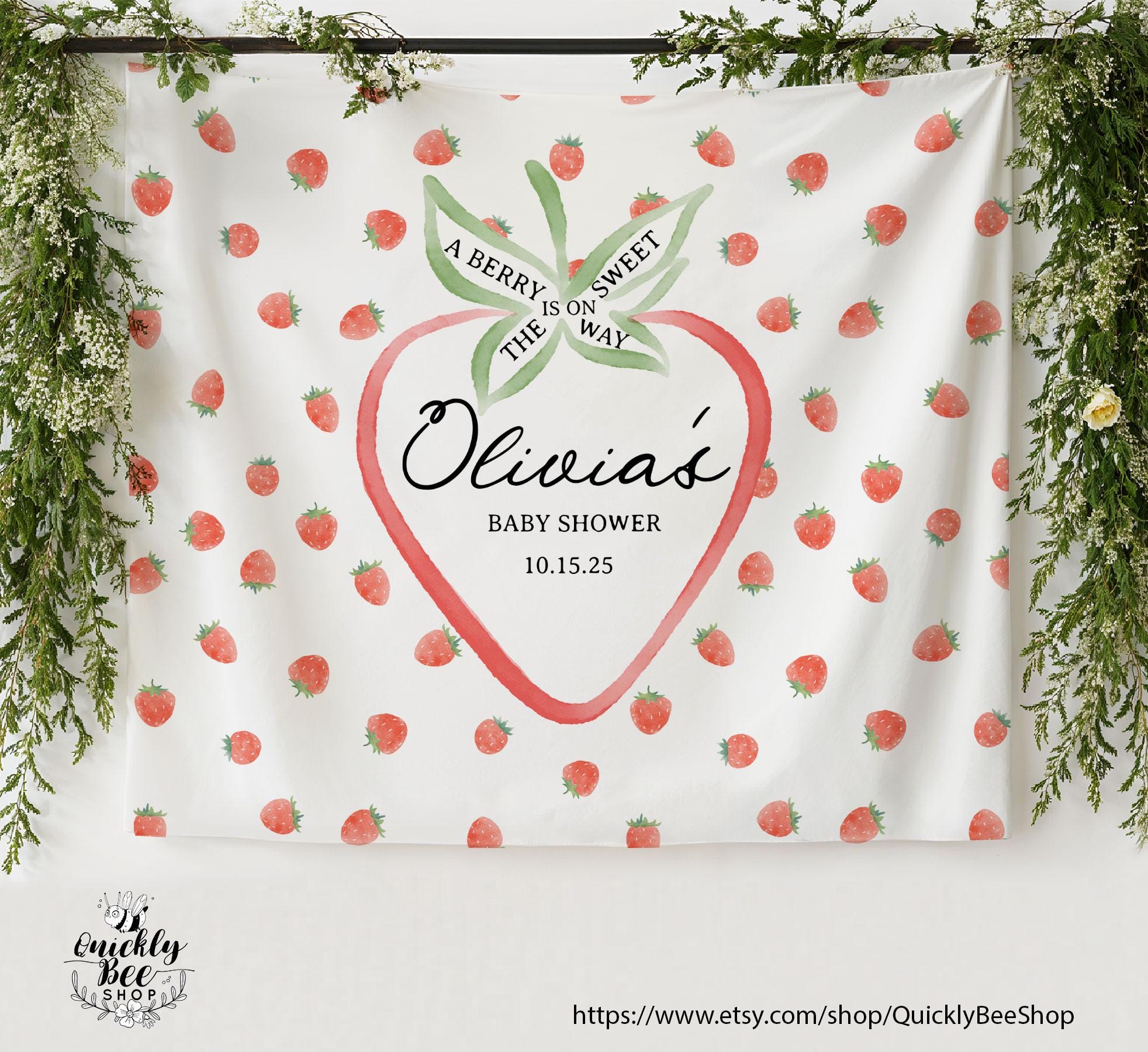 Aazon.co : Strawberry Baby Shower Backdrop, Pink Strawberry Flower
