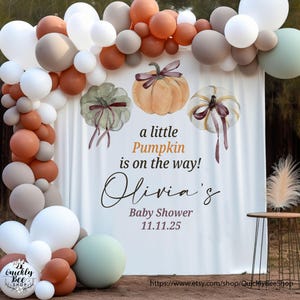 Pumpkin Baby Shower Backdrop, Fall Baby Shower Sign, Bow Pumpkin Backdrop, Baby Shower, Rustic Autumn Baby shower, Photo Prop