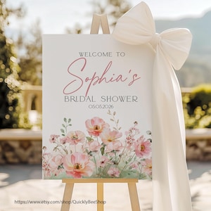 Letrero de bienvenida floral de Blush Field, decoraciones para despedidas de soltera, letrero de bienvenida para despedidas de soltera, póster de celebración de bienvenida, IMPRESO y ENVIADO