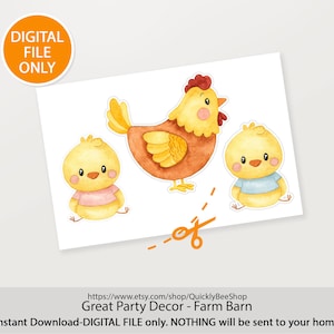 Big Blue decor Farm, Barn, Donkey, Lamb, Piglet, Chicken, Sun, Animals Barnyard Ranch, Baby Shower Party, Birthday Party, DIGITAL download Chicken