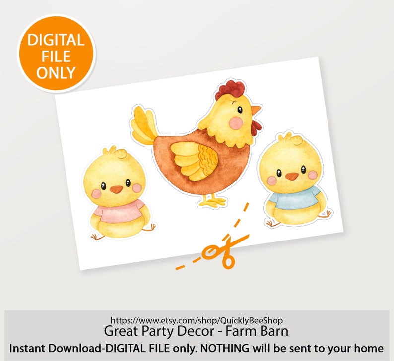 Big Blue decor Farm, Barn, Donkey, Lamb, Piglet, Chicken, Sun, Animals Barnyard Ranch, Baby Shower Party, Birthday Party, DIGITAL download Chicken