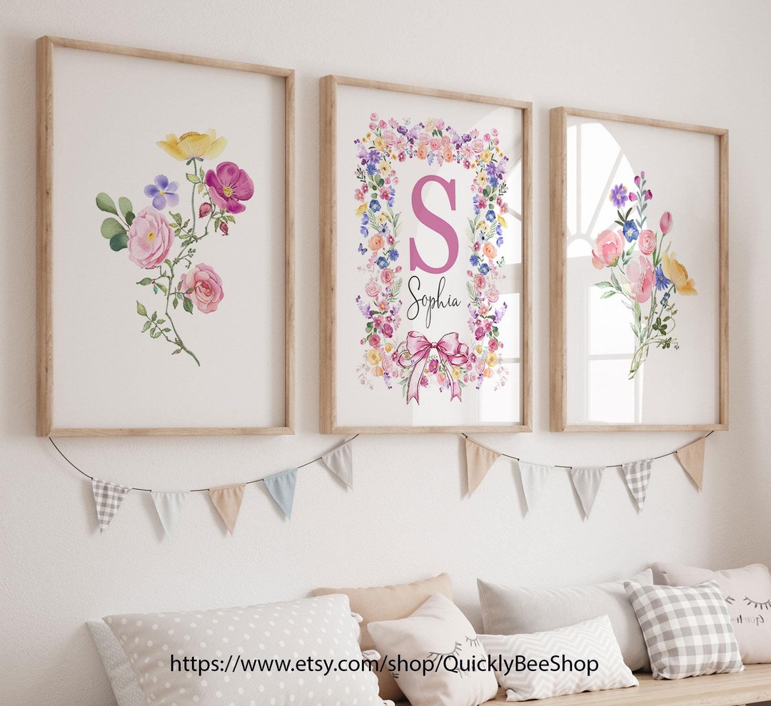 Custom Wildflowers Prints, Floral Nursery Wall Art, Baby Girl Nursery ...