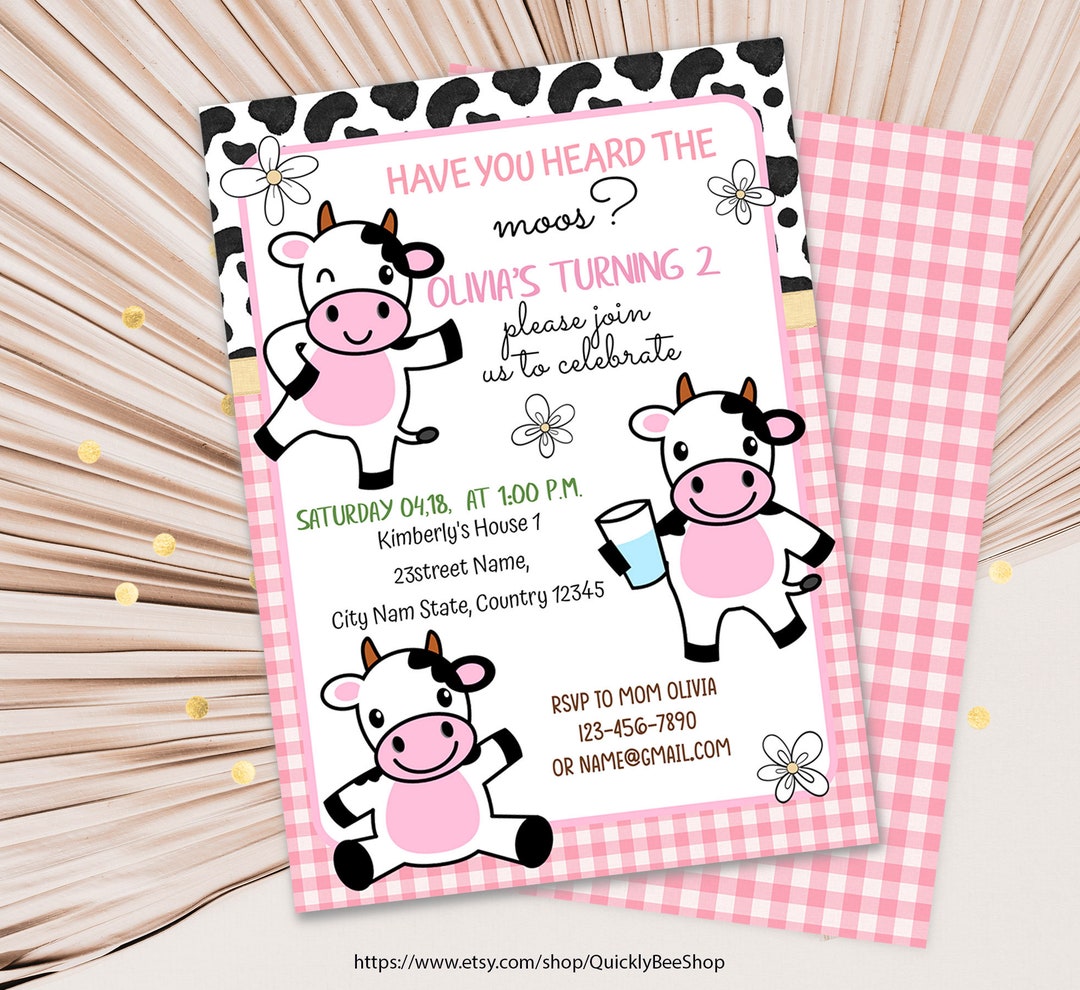 Cow Invitation, Instant Download Cow Invitations, Pink Floral Cow