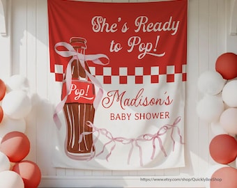 She's Ready to Pop Baby Shower Backdrop, Soda Pop Theme Baby Shower, Retro Diner Baby Theme Baby Sprinkle Photo prop