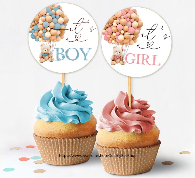 EDITABLE Teddy Bear Baby Shower Cupcake Toppers Boy Girl - Etsy