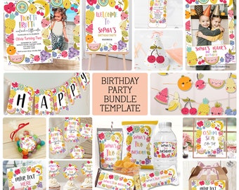 Editable Twotti Frutti Party Bundle, Tutti Frutti Invite Summer Party Signs, Fruit Party Decor Printable Package, Digital Instant Download