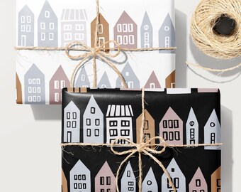 Inpakpapier, Feestdagen Stadstrottoirs, Straten Stad, Verjaardag, Housewarming Cadeaupapier, Cadeaupapier Home Sweet Home, Cadeaupapier Home Sweet Home, Kerstinpakpapier