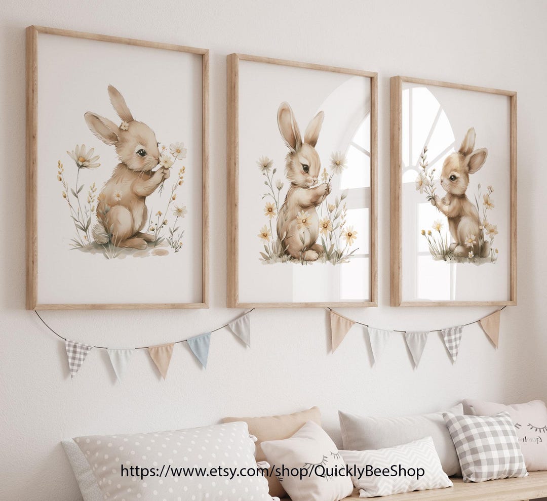 Bunny Nursery Decor, Baby Girl Nursery Decor, Bedroom Wildflower, Daisy ...