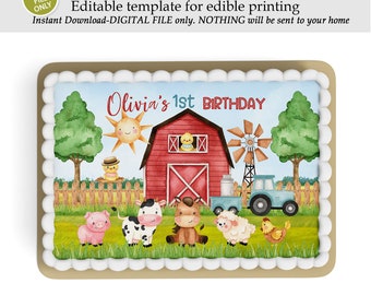 Editable Farm Birthday Party Cake Topper Template, Holy Cow Cake Topper, Do it yourself Print on edible sheet, Instant Download, Red B decor