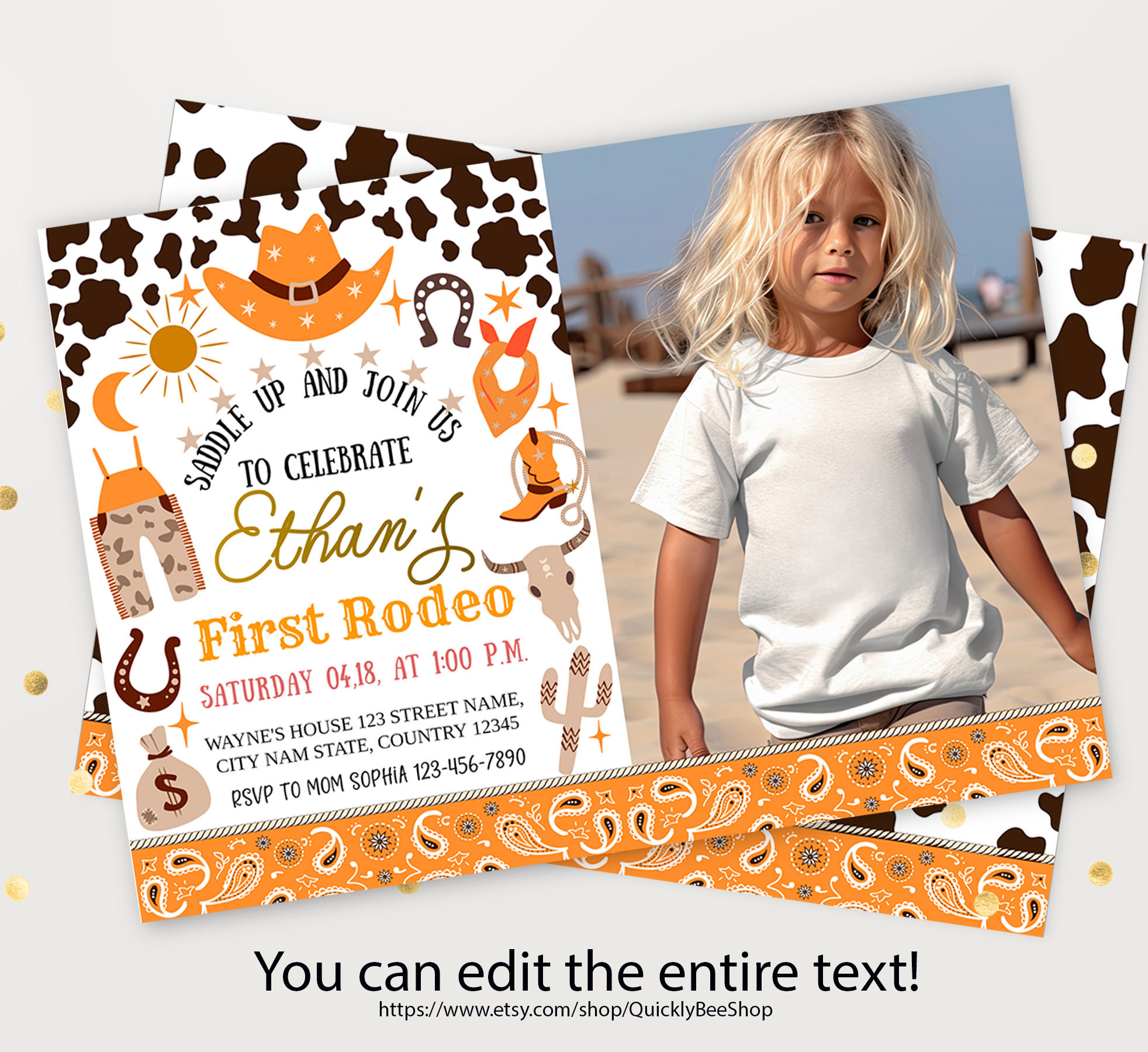 Editable 1st Rodeo Birthday Gable Box Labels, Wild West Cowboy ...