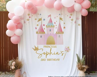 Princess Birthday backdrop Pink, Girl first Birthday backdrop, Princess Castle Party Decor, Birthday Party Decor