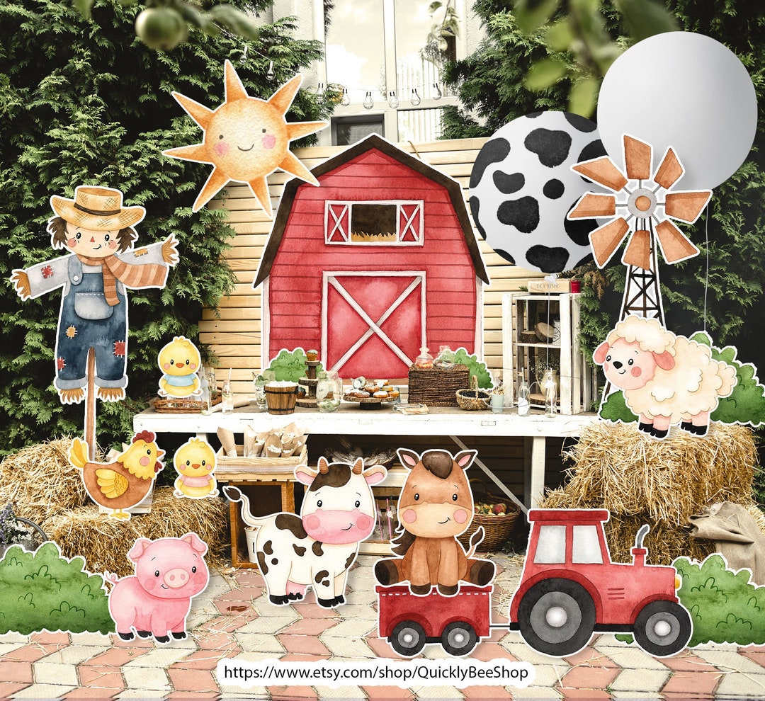 Big Red Decor Farm, Barn, Donkey, Lamb, Piglet, Chicken, Sun