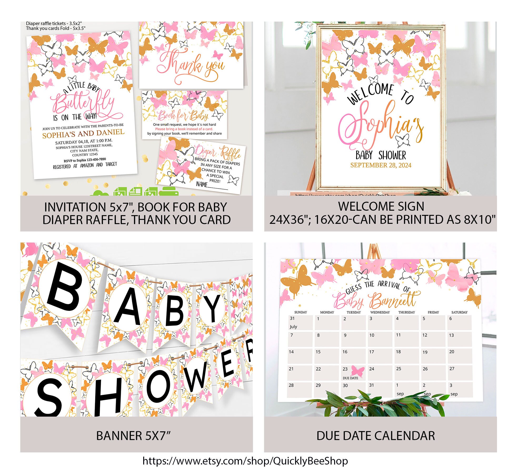 Butterfly Baby Shower Invitation Bundle, Baby Shower Pink Gold ...