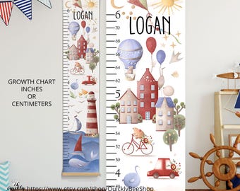 Messlatte mit Meeresspiegel, Ocean Decor, Messlatte für das Wachstum von Kindern, Wandbehang, in Fuß, Zoll und cm