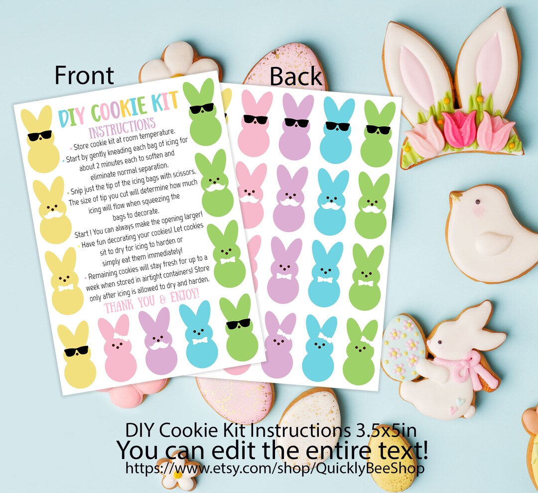 Editable Easter DIY Cookie Kit Instructions Printable Card, Decorate