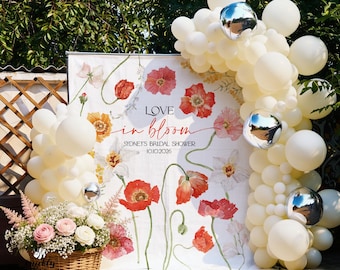 Bachelorette Party, Wrdding, Birnhday, Wild Poppy Backdrop, Red, Pink, Yellow Flowers Banner