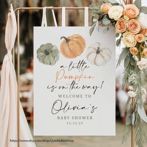 Pumpkin Baby Shower Welcome Sign, Fall Baby Shower, Little Pumpkin On The Way Baby Shower, Autumn Harvest Baby