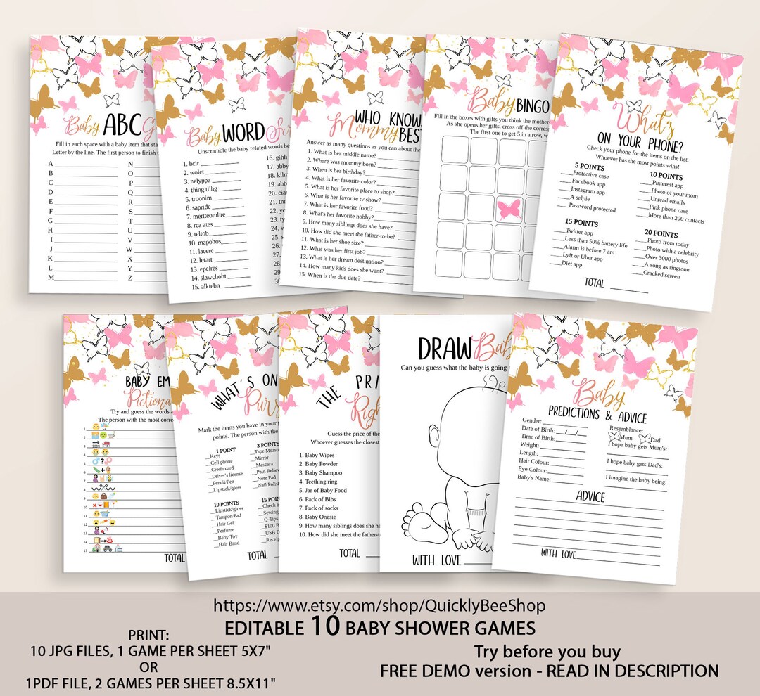 Butterfly Baby Shower Games, Pink Butterfly Baby Shower Games Printable ...