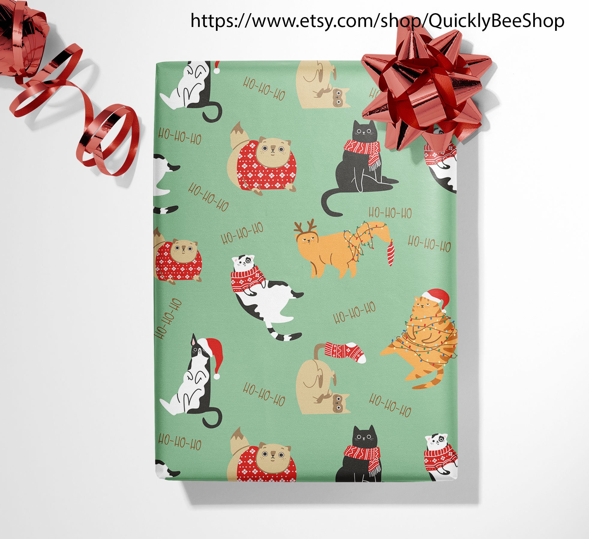 Mod Lounge Paper Co. Meowy Christmas Black Cat Sheet Gift Wrap - Peepa's