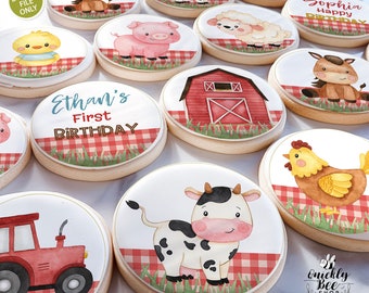 Farm templates for self-printing decor of cookie toppers, cupcakes, macaroon cookies, Print Sugar Sheets, Instant Download, Red decor