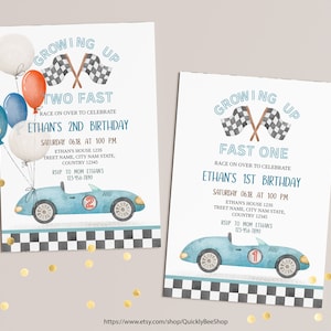 Editable 1st Birthday Invitation Race Car 2nd Birthday Invite Racing Car Vintage Race Car Printable Template Instant Download, Blue Decor