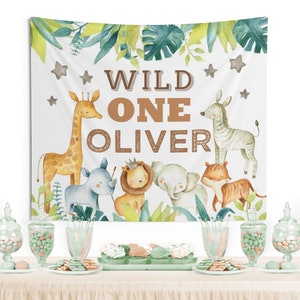 Jungle Safari Birthday Backdrop, 1st Birthday Party Backdrop, baby shower backdrop sign, Dessert table background, Jungle Animals backdrop