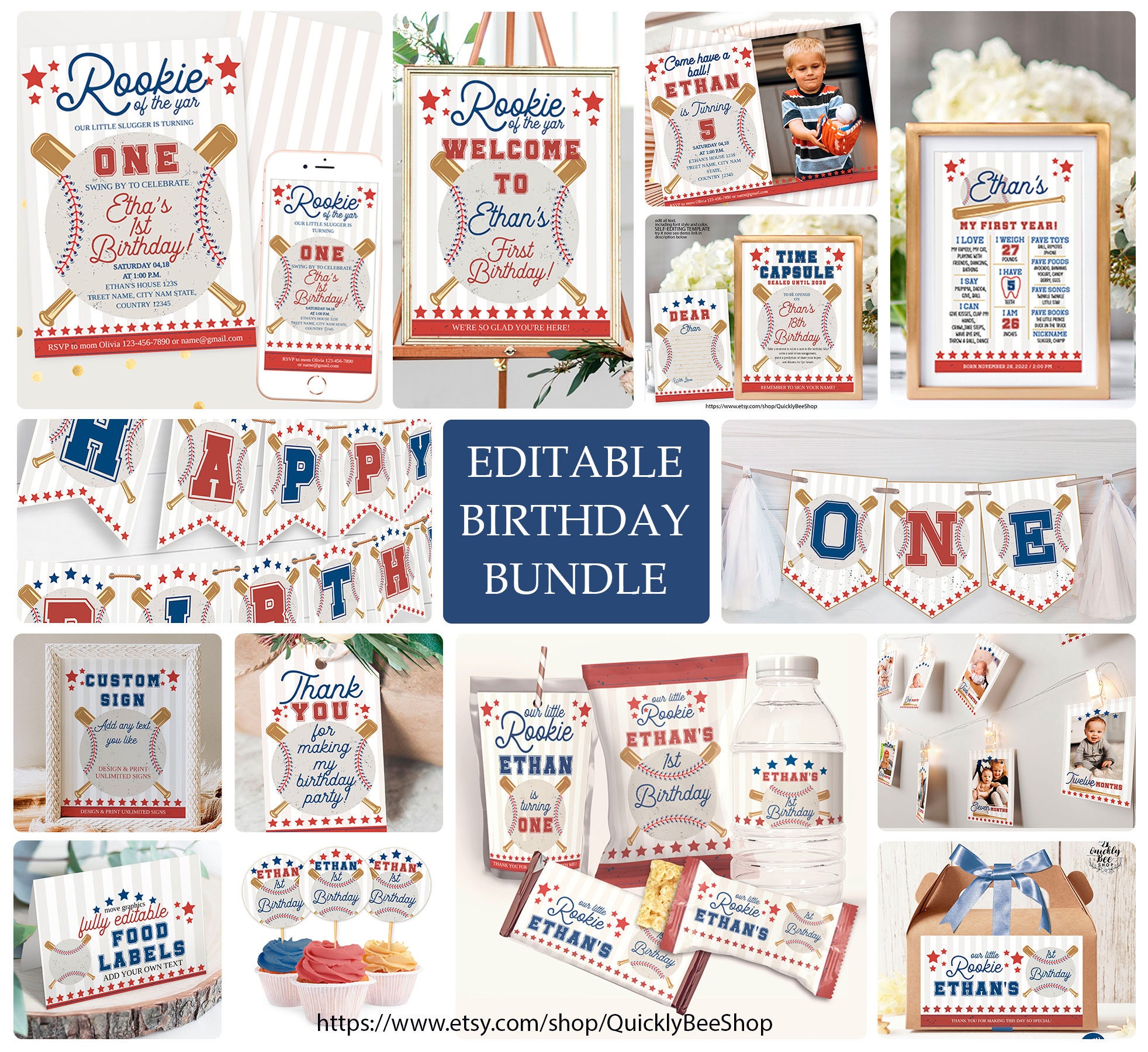 Editable Rookie of the Year 1st BIRTHDAY Party Bundle, Baseball 1st ...