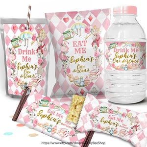 Alice in Wonderland Birthday Bundle, Chip Bag Treat Wrapper, Girl Birthday Party, Capri Sun Labels, Water Bottle Label, EDITABLE TEMPLATE