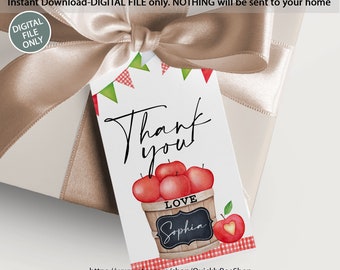 Apple Thank You Tag Template, Editable Apple Party Favor Tag, Sweet Birthday Thank You Tag, Harvest Tag, Apple Gift Tag, INSTANT DOWNLOAD