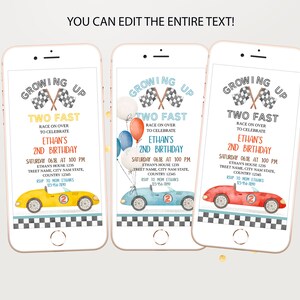 Bearbeitbare 1. Geburtstag Telefon Einladung Rennauto 2. Geburtstag Invite Rennwagen Vintage Rennkarte druckbare Vorlage Sofortiger Download