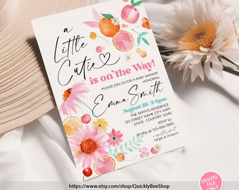 Little Cutie Baby Shower Invitation, Citrus Baby Shower Invitation, Gender Neutral Baby Shower, Citrus Theme, Printable Instant Download