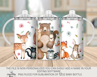 12oz Sippy Cup Tumbler Sublimation Design Template Forest Animals, tumbler digital design Woodland Animals, Digital Instant Download PNG