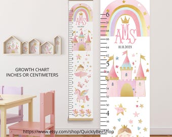 Einhorn Prinzessin Schloss Wachstumsmesslatte, personalisierte Messlatte