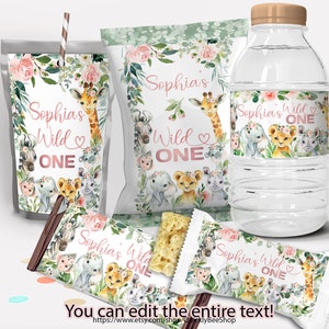 Safari Girl Birthday Party Decor, Chip Bag Wrapper, Treat Wrapper, Capri Sun Labels, Water Bottle Label, EDITABLE TEMPLATE