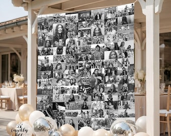 Birthday Backdrop, Fabric Photo Collage, Wedding, Bridal  Shower Party, Anniversary, Corporate photo collage, Office Home Wall Decor