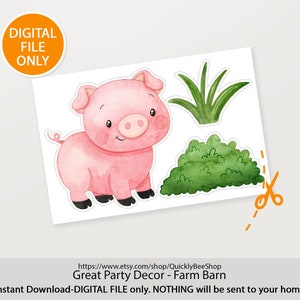 Big Blue decor Farm, Barn, Donkey, Lamb, Piglet, Chicken, Sun, Animals Barnyard Ranch, Baby Shower Party, Birthday Party, DIGITAL download Piglet