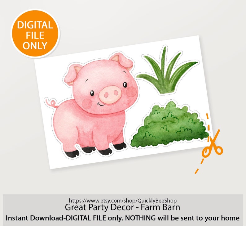 Big Blue decor Farm, Barn, Donkey, Lamb, Piglet, Chicken, Sun, Animals Barnyard Ranch, Baby Shower Party, Birthday Party, DIGITAL download Piglet