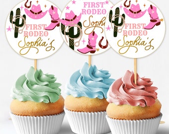 Editable My first Rodeo Birthday Cupcake toppers, Cowgirl Party Cake toppers, Wild West Ranch Template printable Instant Digital download