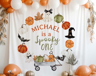 Spooky ONE Birthday Backdrop: Personalized Halloween Pumpkin Banner