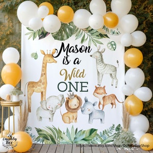 Wild One Birthday Backdrop, Safari Animals Party Decor, Jungle Safari Theme 1st Birthday Banner, Baby Shower Decor