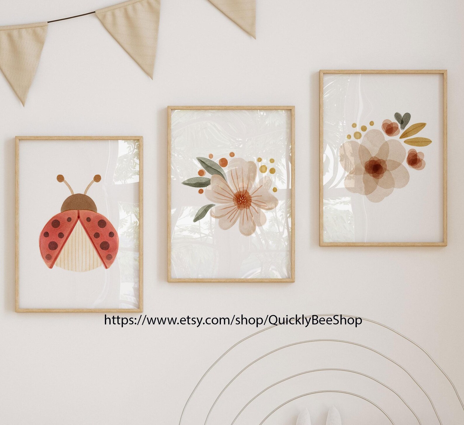 Ladybug Floral Watercolor Prints, Floral Ladybug Nursery Wall Art ...