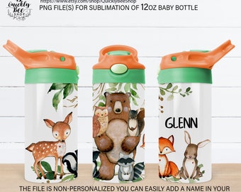 Woodland Animals 12oz Sippy Cup Tumbler Sublimation Design Template, Forest Animals tumbler digital design , Digital Instant Download PNG