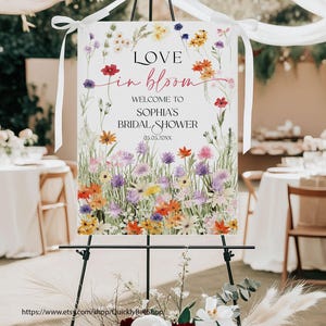 Wildflower Welcome Sign, Meadow Bridal Shower Welcome Sign, Flower Stems, Colorful Flowers, Bridal Brunch, Welcome Sign Indoor Outdoor