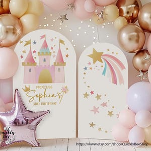 Princess Castle Birthday Party Arch Backdrop, Princess Castle Arch, Personalized Photo Backdrop, Set of 3 Arch Panel DIY Printable Download