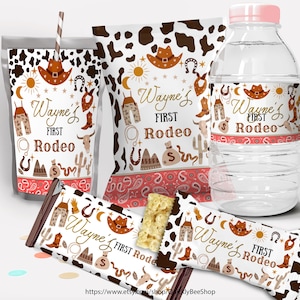 Rodeo First Birthday Party Decor, Chip Bag Wrapper, Treat Wrapper, Capri Sun Labels, Water Bottle Label, Cowboy, Cowgirl, EDITABLE TEMPLATE1