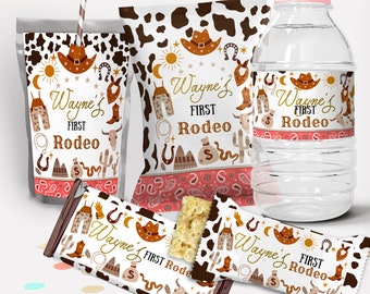 Rodeo First Birthday Party Decor, Chip Bag Wrapper, Treat Wrapper, Capri Sun Labels, Water Bottle Label, Cowboy, Cowgirl, EDITABLE TEMPLATE1