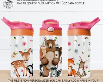 Woodland Animals 12oz Sippy Cup Tumbler Sublimation Design Template, Forest Animals tumbler digital design , Digital Instant Download PNG