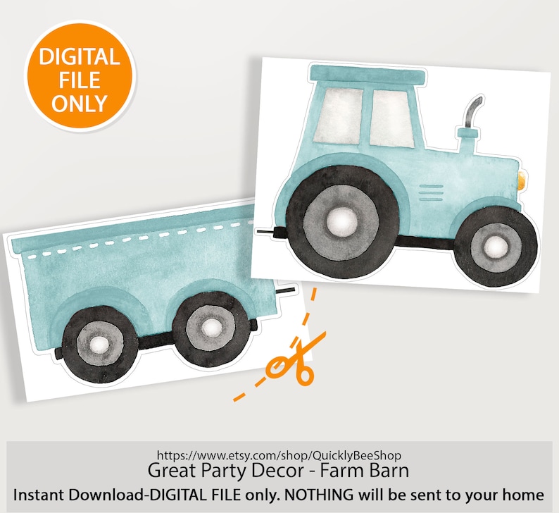 Big Blue decor Farm, Barn, Donkey, Lamb, Piglet, Chicken, Sun, Animals Barnyard Ranch, Baby Shower Party, Birthday Party, DIGITAL download Tractor