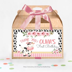 EDITABLE Holy Cow Gable Gift Box Label, Cow Birthday Party Favor Box Gable Label, Moo Cow Party, Printable Instant Download Template